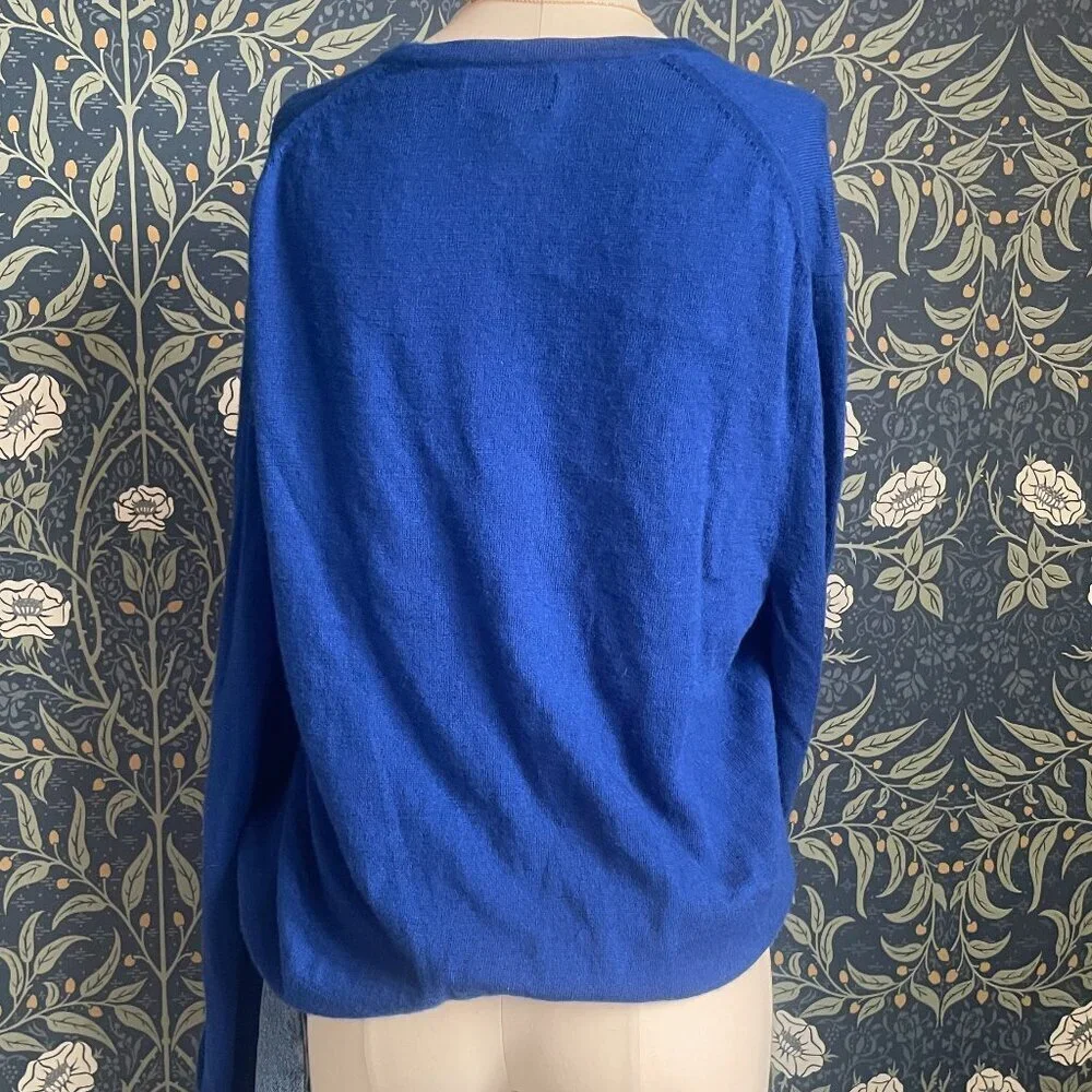 Express Modern Fit Extra Fine Merino Wool V Neck Knit Sweater Royal Blue - Picture 4 of 9